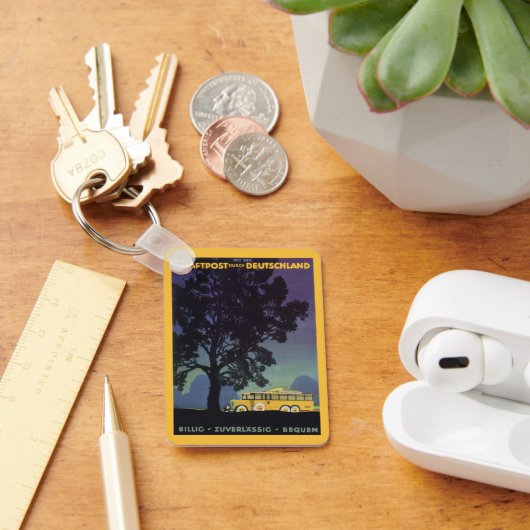 Reizen in oude stijl, Duitsland, gele bus 's nacht Sleutelhanger (Bureau)