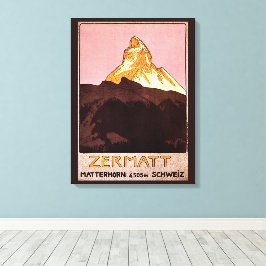Reizen in oude stijl, Matterhorn, Zwitserland Canvas Afdruk (Insitu (Houten vloer))