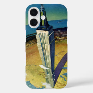 Reizen in oude stijl New York City Empire State Bu iPhone 16 Hoesje