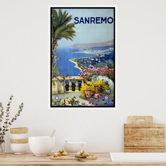 Reizen in oude stijl, San Remo, Italië, Italiaanse Poster (Keuken)