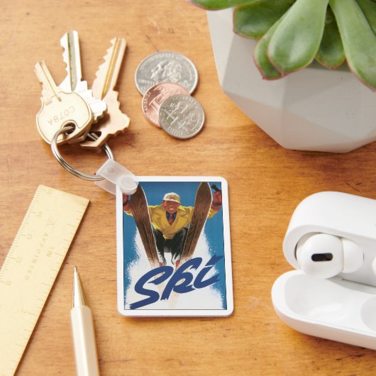 Reizen in oude stijl, sportieve skispringer in win sleutelhanger (Bureau)