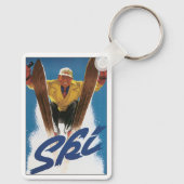 Reizen in oude stijl, sportieve skispringer in win sleutelhanger (Achterkant)