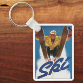 Reizen in oude stijl, sportieve skispringer in win sleutelhanger (Voorkant)