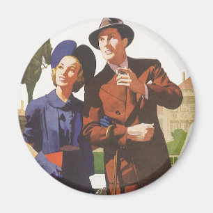 Reizen in oude stijl, toeristen op vakantie sights magneet