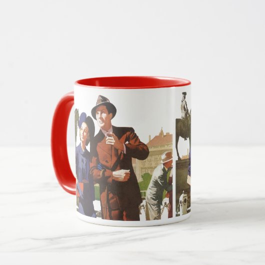 Reizen in Oude Stijl, Toeristen op Vakantie Steden Mok (Voorkant links)