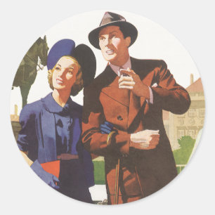 Reizen in Oude Stijl, Toeristen op Vakantie Steden Ronde Sticker
