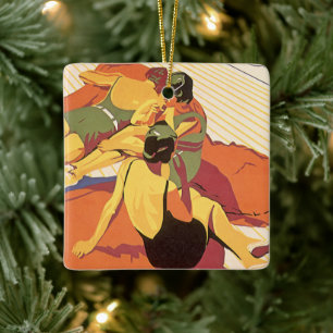 Reizen in oude stijl, vakantie op een cruiseschip keramisch ornament