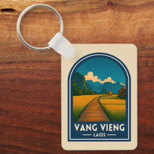 Reizen in Vang Vieng Laos Retro Landschap Sleutelhanger