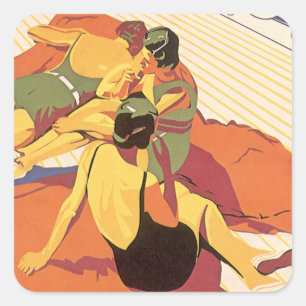 Reizen in vintage stijl, vakantie op een cruisesch vierkante sticker