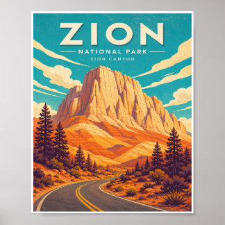 Reizen in Zion National Park in oude stijl Poster