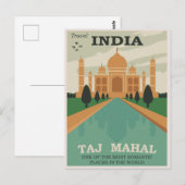 Reizen India Taj Mahal / Retro Briefkaart (Voorkant / Achterkant)