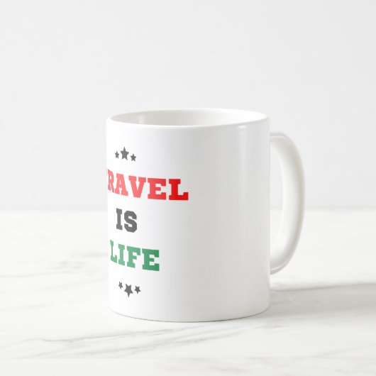 Reizen is de Mok van Life Coffee (Voorkant rechts)