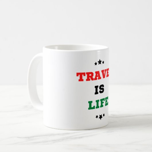 Reizen is de Mok van Life Coffee (Voorkant links)