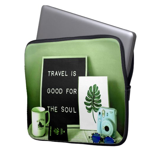 Reizen is goed voor de soep laptop sleeve (Voorkant Links)