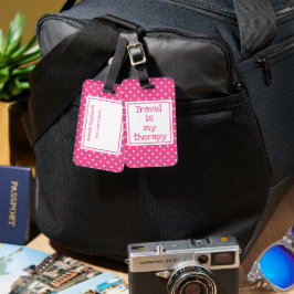 Reizen is mijn therapie moderne roze en witte stip bagagelabel