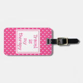 Reizen is mijn therapie moderne roze en witte stip bagagelabel (Voorkant horizontaal)