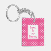 Reizen is mijn therapie moderne roze en witte stip sleutelhanger (Voorkant Links)