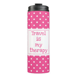 Reizen is mijn therapie moderne roze en witte stip thermosbeker