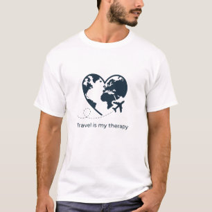 Reizen Is Mijn Therapie Wereldkaart Hart Vliegtuig T-shirt