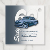 Reizen Klassieke Blauwe Auto Wordt 60 Jaar Bedankjes Labels (Achterkant)