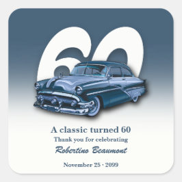 Reizen Klassieke Blauwe Auto Wordt 60 Jaar Vierkante Sticker