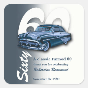 Reizen Klassieke Blauwe Auto Wordt 60 Jaar Vierkante Sticker