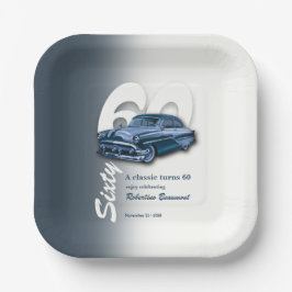Reizen Klassieke Blauwe Auto Wordt 60e Verjaardag Papieren Bordje