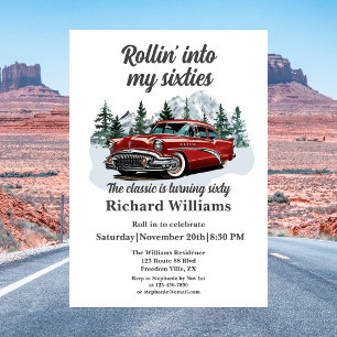 Reizen Klassieke Retro Auto Rol 60ste Verjaardag Kaart