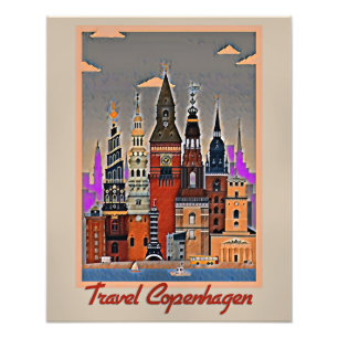 Reizen Kopenhagen, vintage poster, Foto Afdruk