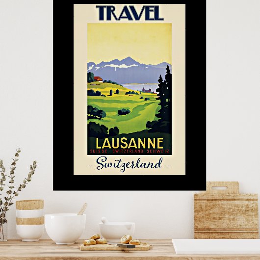 Reizen Lausanne, Zwitserland vintage poster. Poster (Keuken)