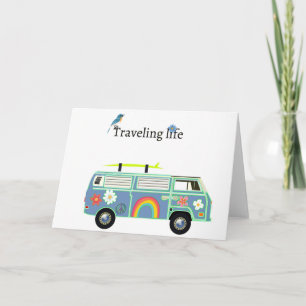 Reizen Leven Retro Camper Van Gelukkige Wegreis Kaart