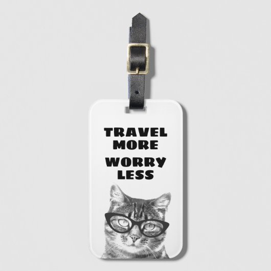 Reizen Meer Zorgen Minder Grappige kat met bril Bagagelabel (Voorkant (verticaal))