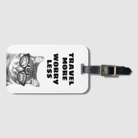 Reizen Meer Zorgen Minder Grappige kat met bril Bagagelabel (Voorkant (horizontaal))