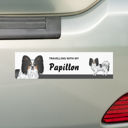 Reizen Met Mijn Driekleurige Papillon Hond Bumpersticker (Op auto)