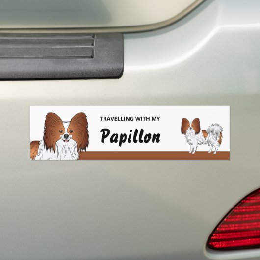 Reizen Met Mijn Rode En Witte Papillon Hond Bumpersticker (Op auto)