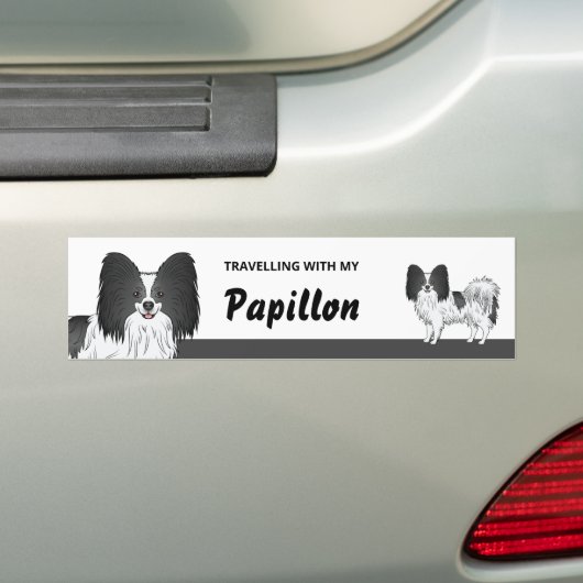 Reizen Met Mijn Zwart-Witte Papillon Hond Bumpersticker (Op auto)