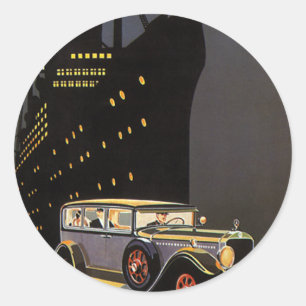 Reizen met oldtimer, cruiseschip en antieke auto ronde sticker