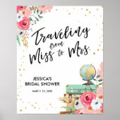 Reizen Miss naar Mrs Pink Floral Vrijgezellenfeest Poster (Voorkant)