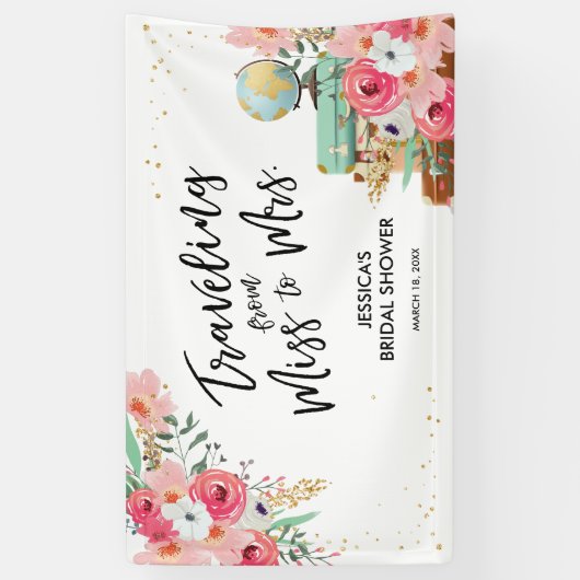 Reizen Miss naar Mrs Pink Floral Vrijgezellenfeest Spandoek (Verticaal)