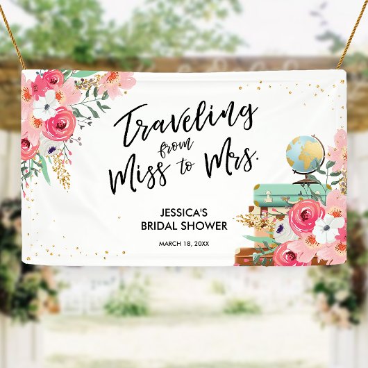 Reizen Miss naar Mrs Pink Floral Vrijgezellenfeest Spandoek