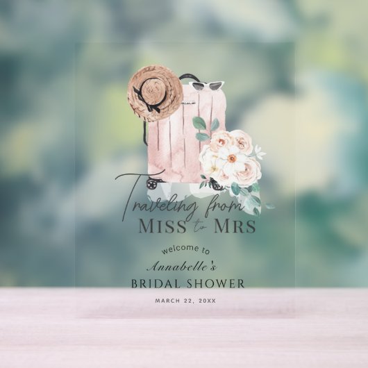 Reizen Miss naar Mrs Pink Suitcase Vrijgezellenfee Acryl Bord (Neutraal)