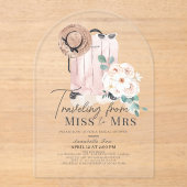 Reizen Miss naar Mrs Pink Suitcase Vrijgezellenfee Acryl Uitnodigingen (Voorkant)