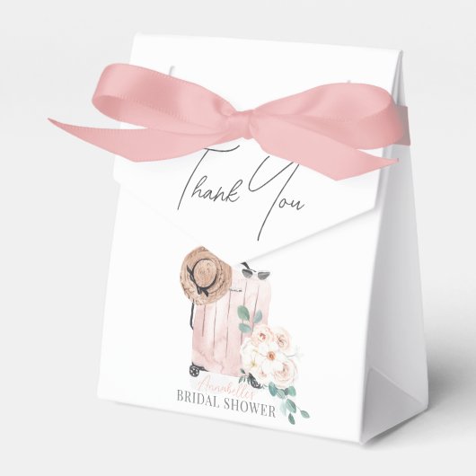 Reizen Miss naar Mrs Pink Suitcase Vrijgezellenfee Bedankdoosjes (Voorkant Zijde)