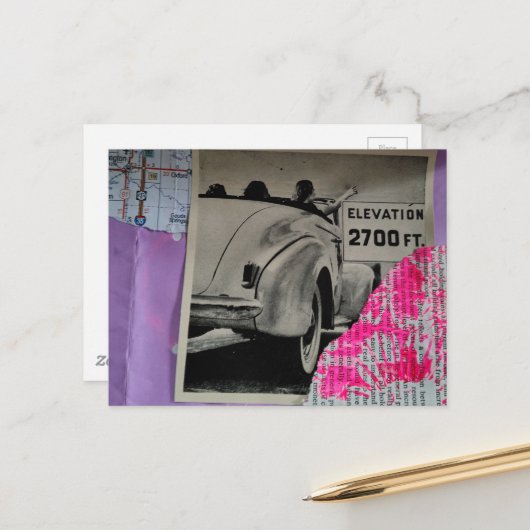 Reizen Mixed Media Collage Briefkaart (Voorkant / Achterkant in situ)