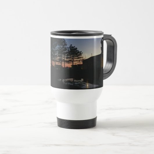 Reizen mok w handvat zonsondergang foto dennen oos (Voorkant rechts)