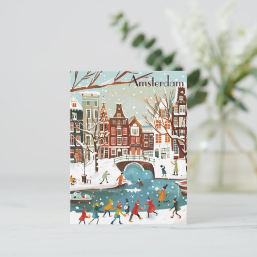 Reizen naar Amsterdam in de winter Briefkaart (Staand voorkant)