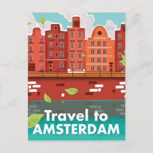 Reizen naar Amsterdam vintage poster Briefkaart