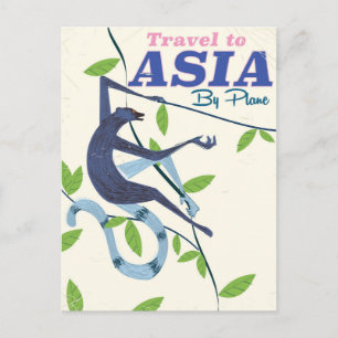 Reizen naar Azië Apen vintage reisprint Briefkaart
