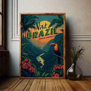 Reizen naar Brazilië Regenwoud Toekan Vintage Poster