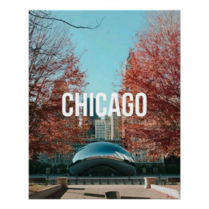Reizen naar Chicago Cloud Gate Bean Herfst Skyline Perfect Poster